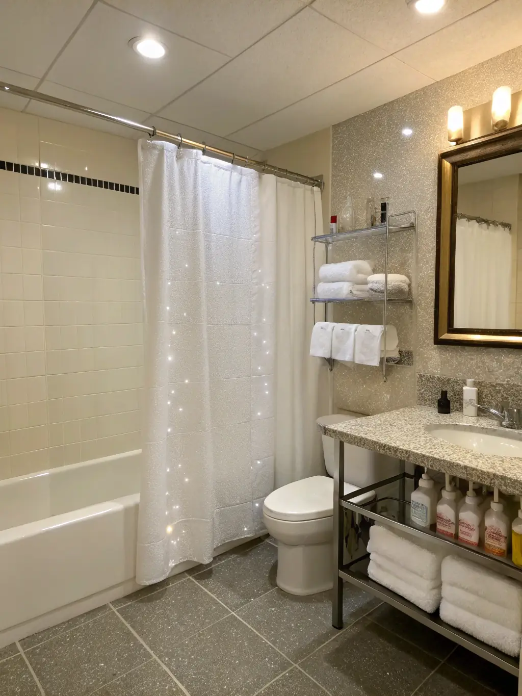 A sparkling clean bathroom with fresh towels and a spotless mirror, showcasing the attention to detail in Revana Group Inc.'s cleaning services.