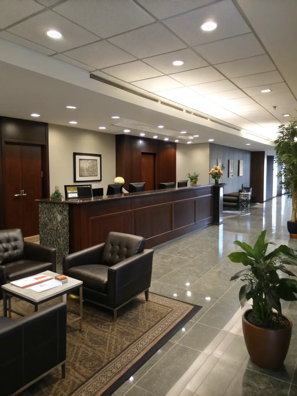 A professional office space with clean desks, floors, and a welcoming atmosphere, reflecting Revana Group Inc.'s commercial cleaning service.